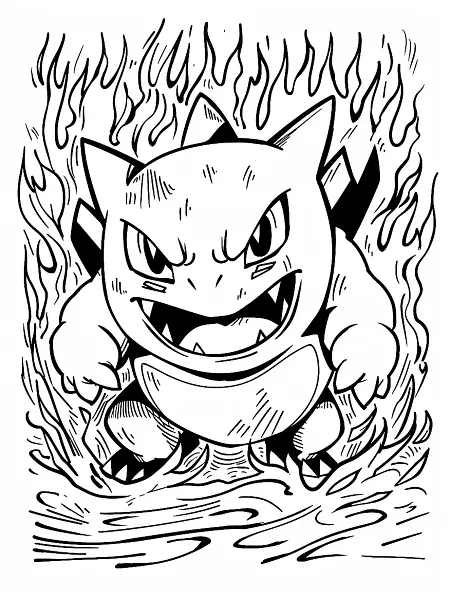 Magmar Pokemon Coloring Page with Fiery Background - 1