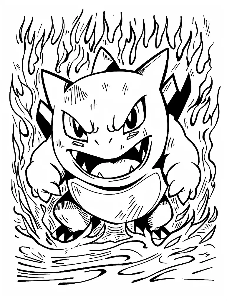 Magmar Pokemon Coloring Page with Fiery Background 2