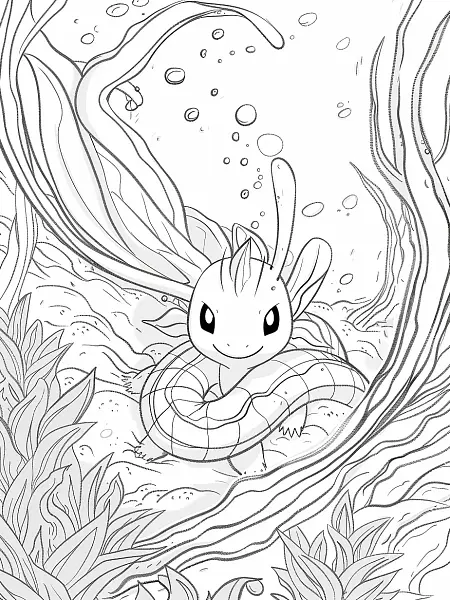 Milotic's Joyful Swim Coloring Page - 1