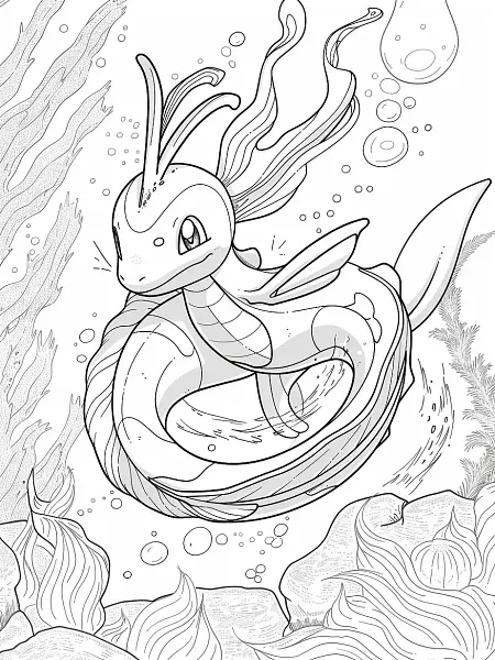 Milotic's Joyful Swim Coloring Page - 2