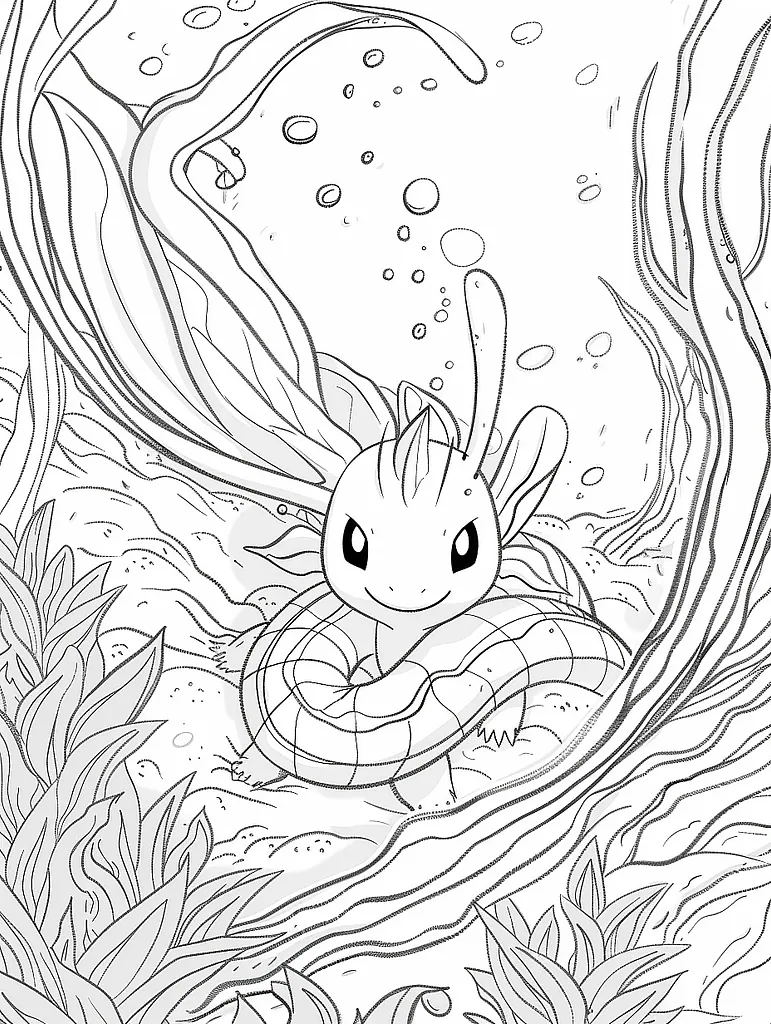 Milotic's Joyful Swim Coloring Page 2