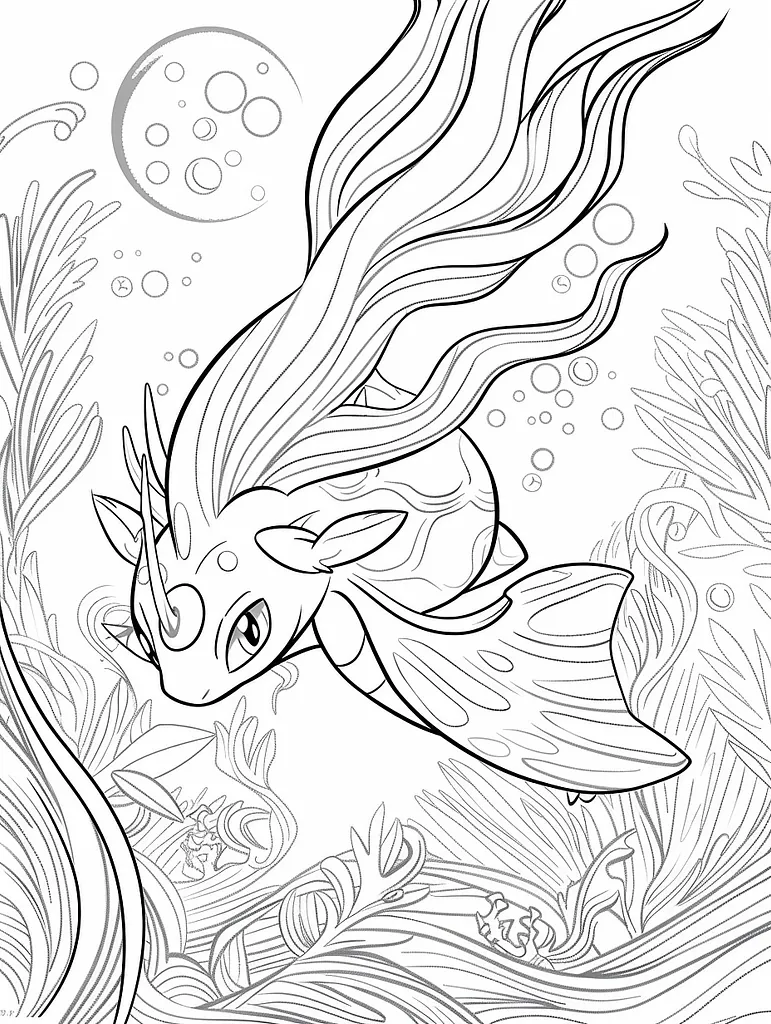 Milotic's Joyful Swim Coloring Page 4