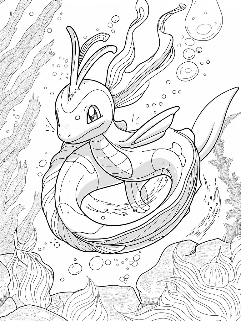 Milotic's Joyful Swim Coloring Page 3