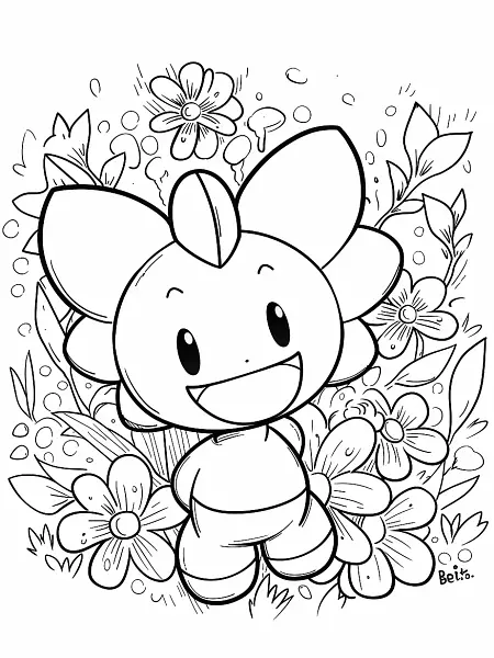 Bellossom Pokemon Coloring Page with Floral Background - 2