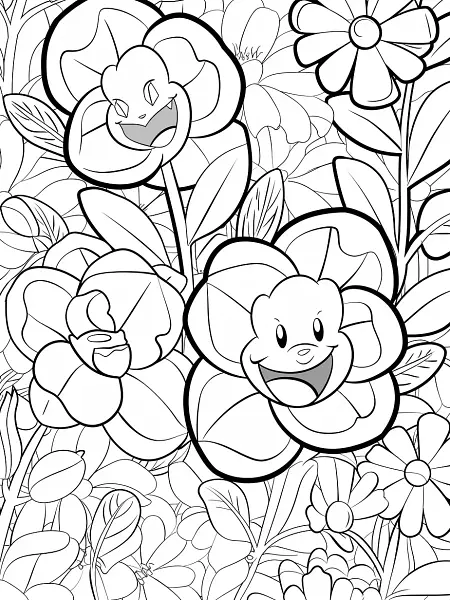 Bellossom Pokemon Coloring Page with Floral Background - 3