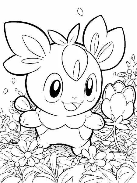 Bellossom Pokemon Coloring Page with Floral Background - 0