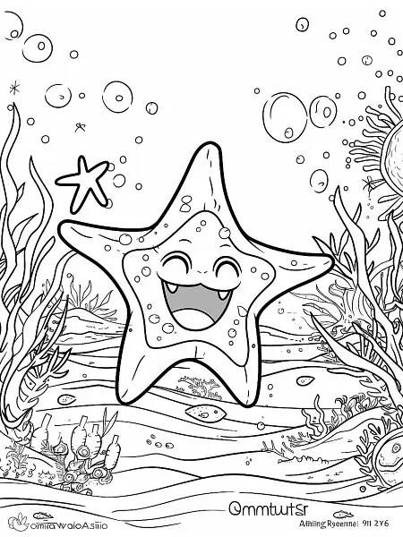 Happy Omastar Underwater Coloring Page - 1