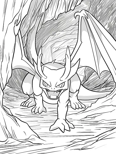 Fierce Crobat Pokemon in Dark Cave Coloring Page - 1