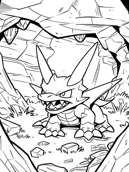 Fierce Crobat Pokemon in Dark Cave Coloring Page - 3