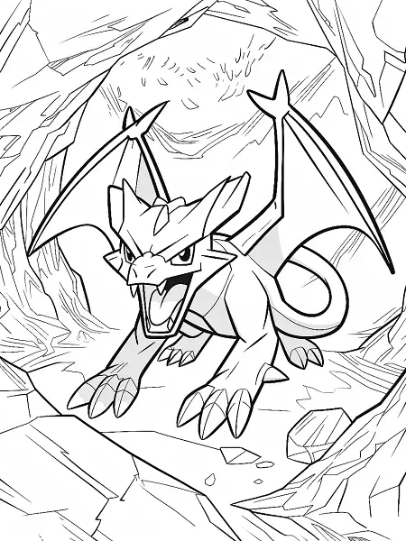 Fierce Crobat Pokemon in Dark Cave Coloring Page - 0