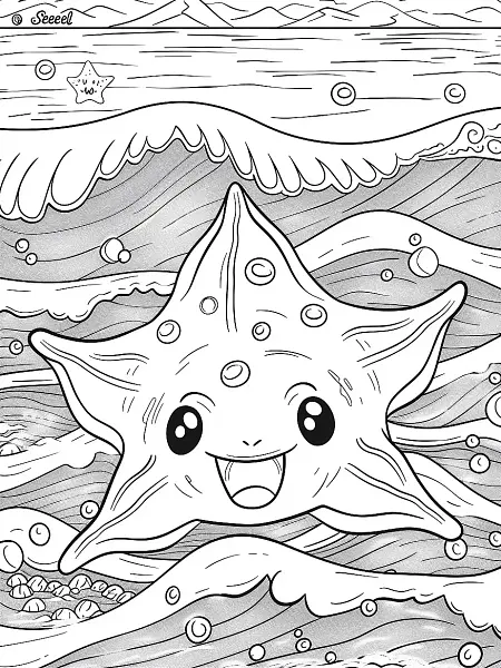 Seel Pokemon Coloring Page with Ocean Waves - 1