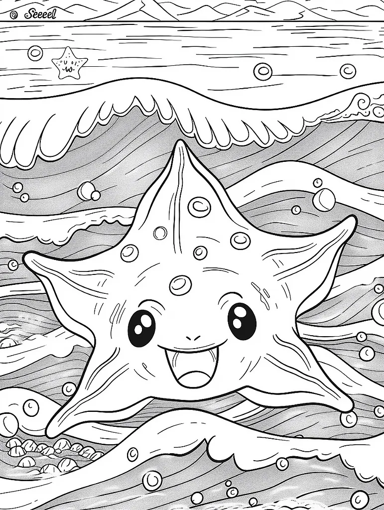 Seel Pokemon Coloring Page with Ocean Waves 2