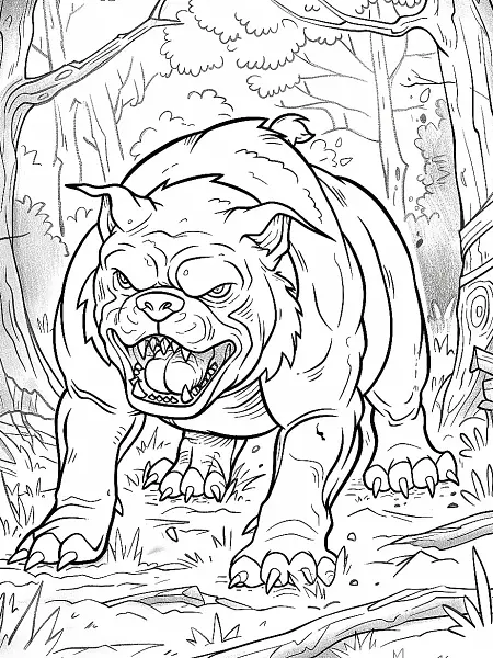 Granbull Pokemon Coloring Page in Forest Background - 0