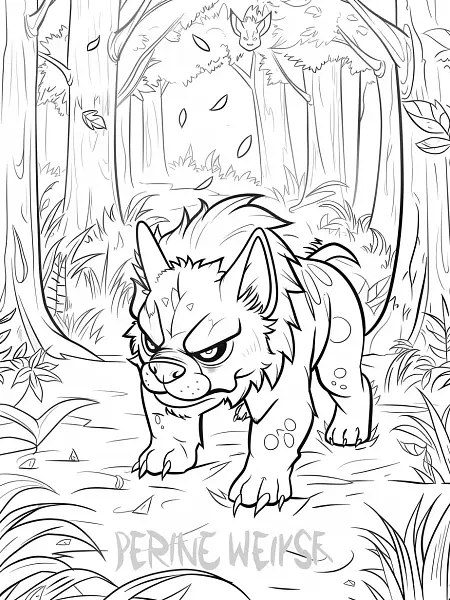 Granbull Pokemon Coloring Page in Forest Background - 3