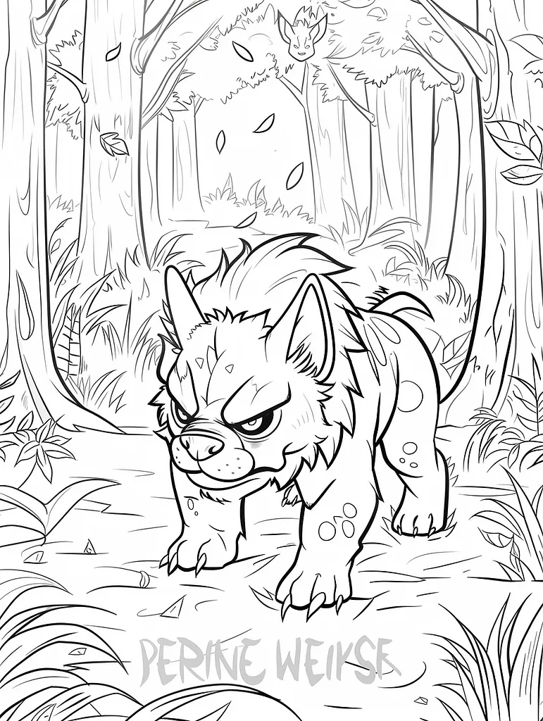 Granbull Pokemon Coloring Page in Forest Background 4