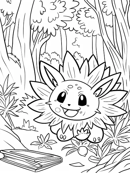 Jumpluff in the Forest Coloring Page - 3