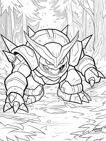 Fierce Heracross in Forest Coloring Page - 1