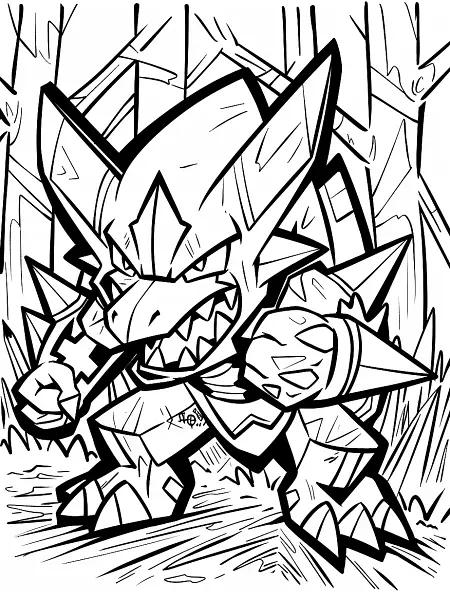 Fierce Heracross in Forest Coloring Page - 2