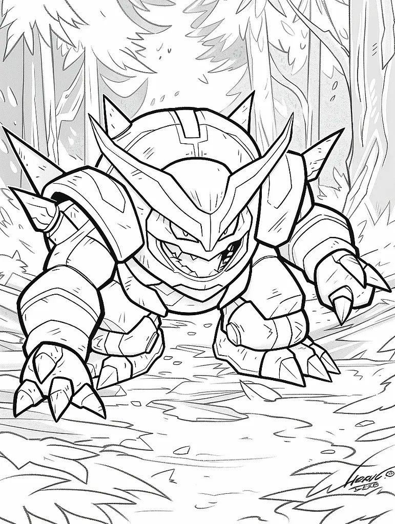 Fierce Heracross in Forest Coloring Page 2