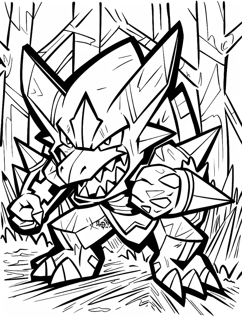 Fierce Heracross in Forest Coloring Page 3