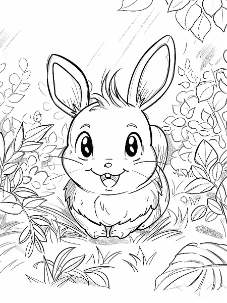 Happy Hoppip Pokemon in a Garden Coloring Page - 0