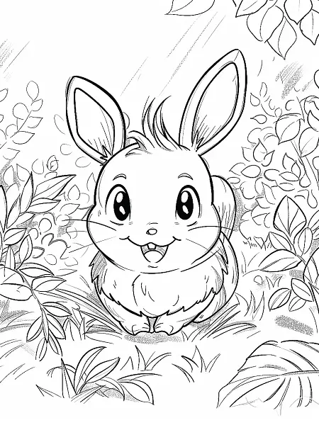 Happy Hoppip Pokemon in a Garden Coloring Page