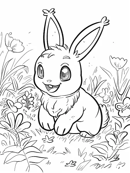 Happy Hoppip Pokemon in a Garden Coloring Page - 1