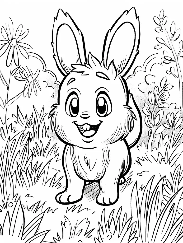 Happy Hoppip Pokemon in a Garden Coloring Page 3