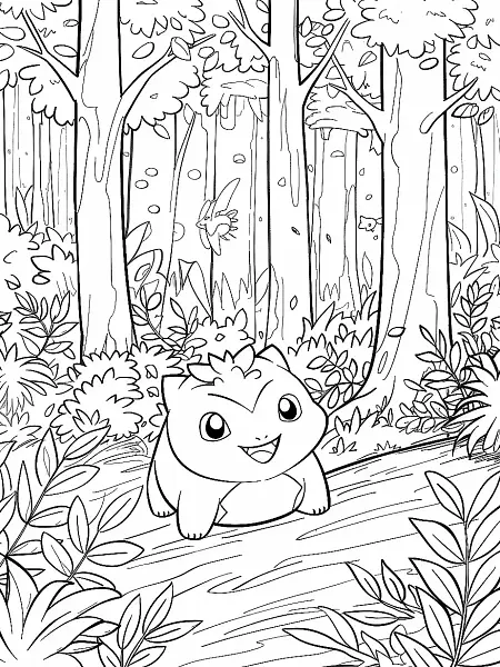 Happy Hitmontop in the Forest Coloring Page - 0