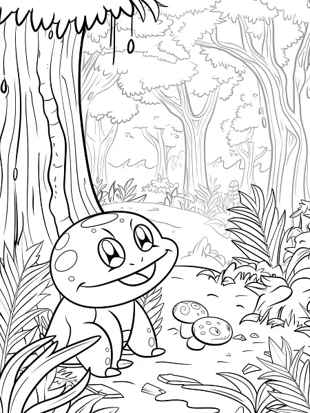 Happy Hitmontop in the Forest Coloring Page - 3