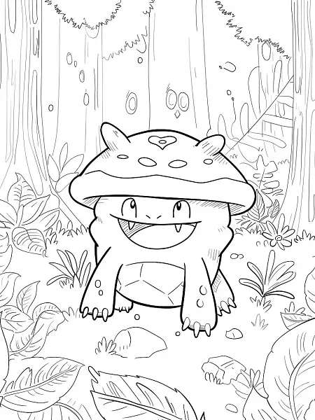 Happy Hitmontop in the Forest Coloring Page - 2