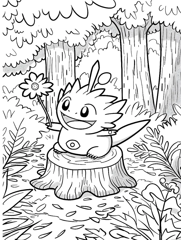 Happy Hitmontop in the Forest Coloring Page 2