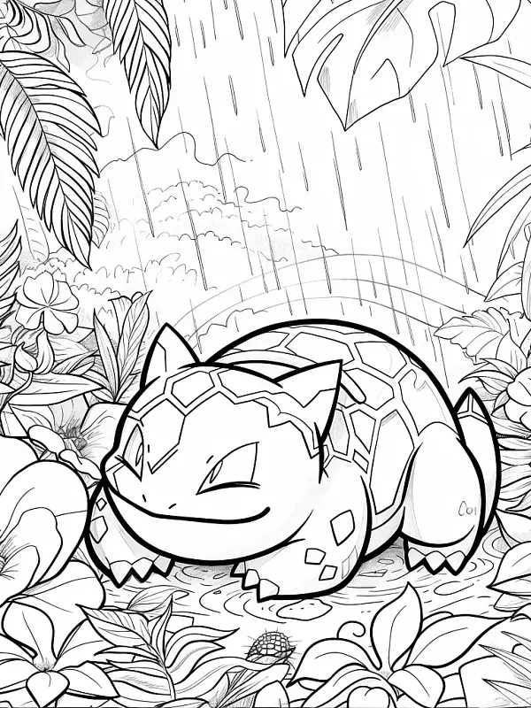 Bulbasaur relaxing in a lush tropical rainforest - 1