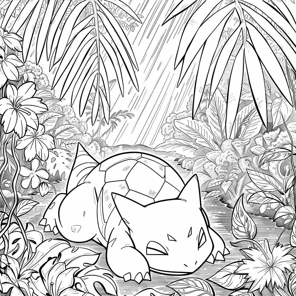 Bulbasaur relaxing in a lush tropical rainforest 4