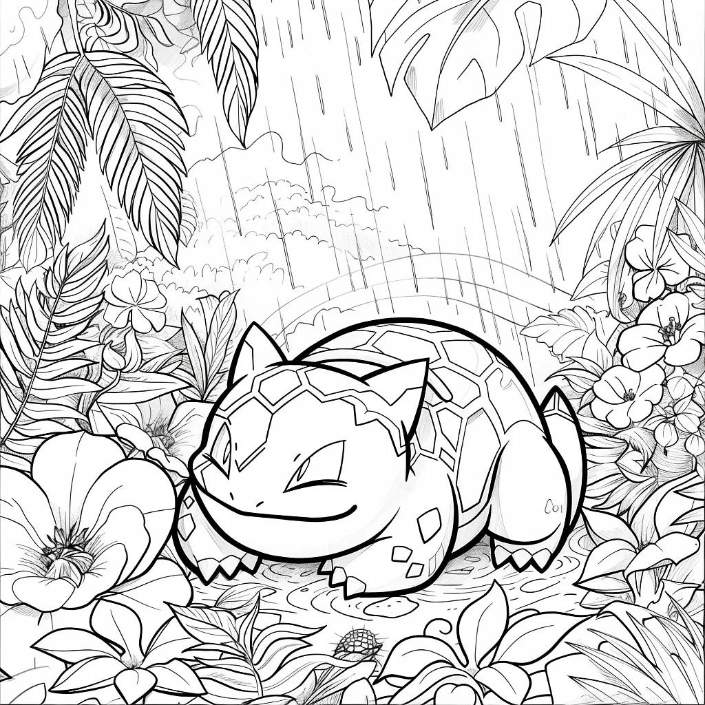 Bulbasaur relaxing in a lush tropical rainforest 2