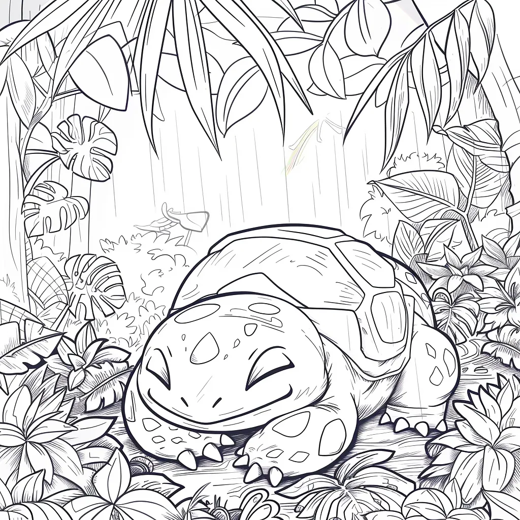 Bulbasaur relaxing in a lush tropical rainforest 3