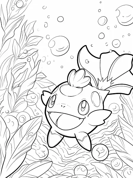 Marill Pokemon Coloring Page - Joyful Underwater Bubbles - 2