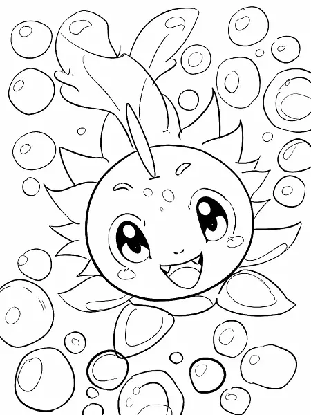 Marill Pokemon Coloring Page - Joyful Underwater Bubbles - 1