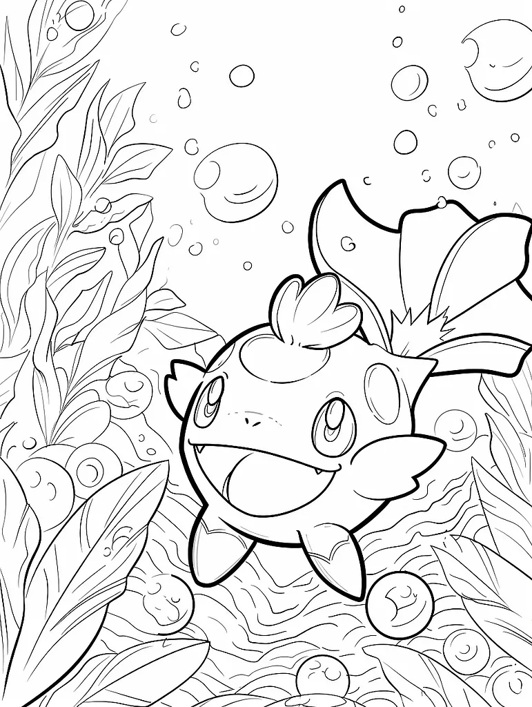 Marill Pokemon Coloring Page - Joyful Underwater Bubbles 3