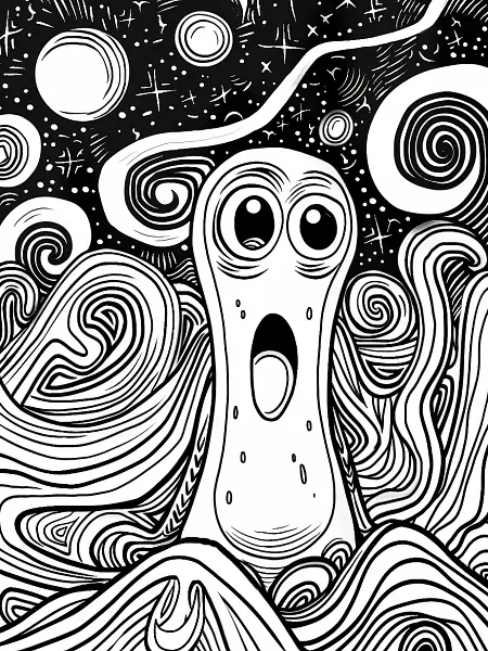 Unown Pokemon Coloring Page: Surprised Expression with Starry Night - 0