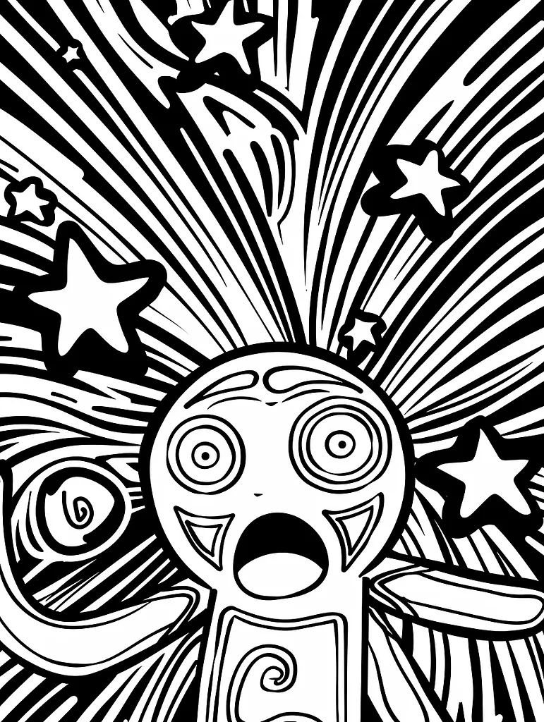 Unown Pokemon Coloring Page: Surprised Expression with Starry Night 4