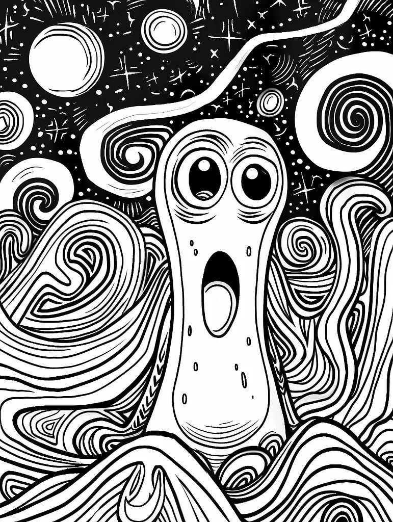 Unown Pokemon Coloring Page: Surprised Expression with Starry Night