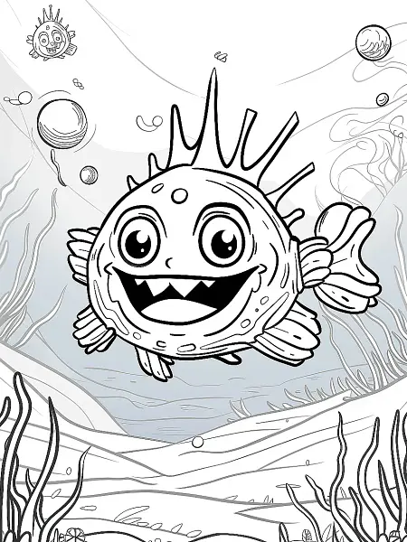 Playful Remoraid Pokemon Underwater Coloring Page - 0