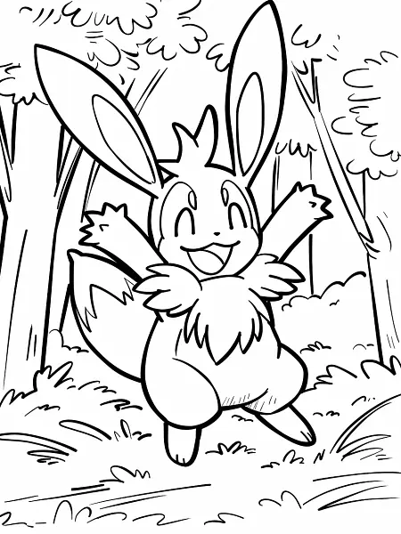 Lopunny in the Forest Coloring Page - 3