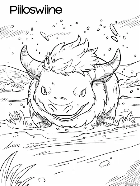 Piloswine Pokemon in a Snowy Landscape - 0