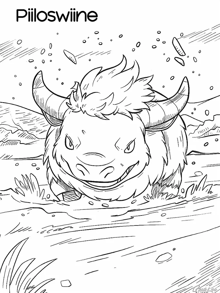 Piloswine Pokemon in a Snowy Landscape