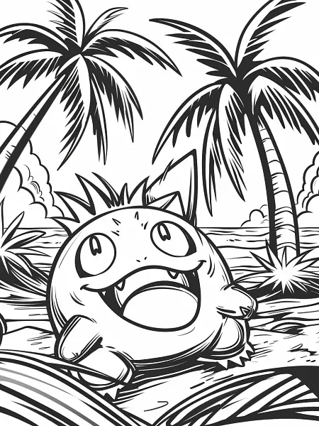 Happy Bounsweet on a Tropical Beach Coloring Page - 3