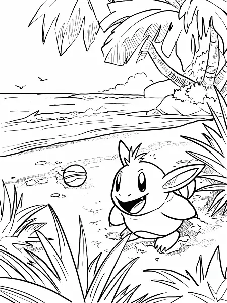 Happy Bounsweet on a Tropical Beach Coloring Page - 2