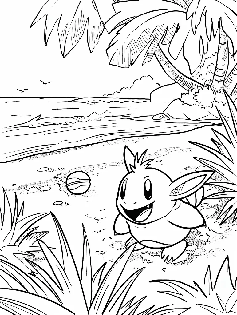 Happy Bounsweet on a Tropical Beach Coloring Page 3