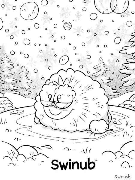 Playful Swinub Pokemon in a Snowy Setting - 1